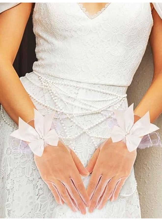 Women's Bridal Floral Short Lace Gloves, Women Wrist Length Gloves for Wedding Party  24cm - Image 2